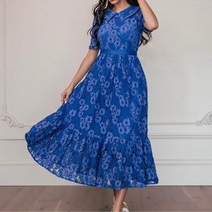 JessaKae Daisy Dress in Indigo Collared Lace Floral - Size Large